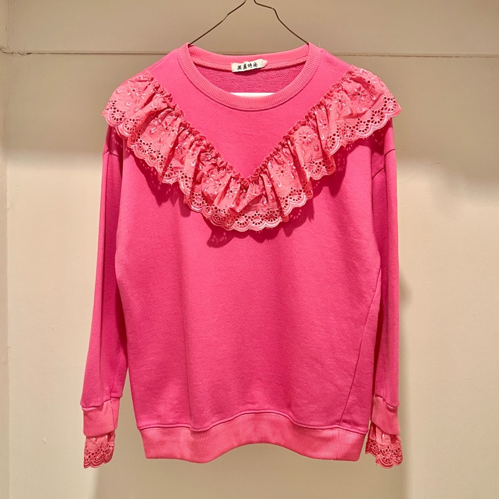 90s Vintage 🎀 Lace Trim Kawaii Crewneck Sweatshirt